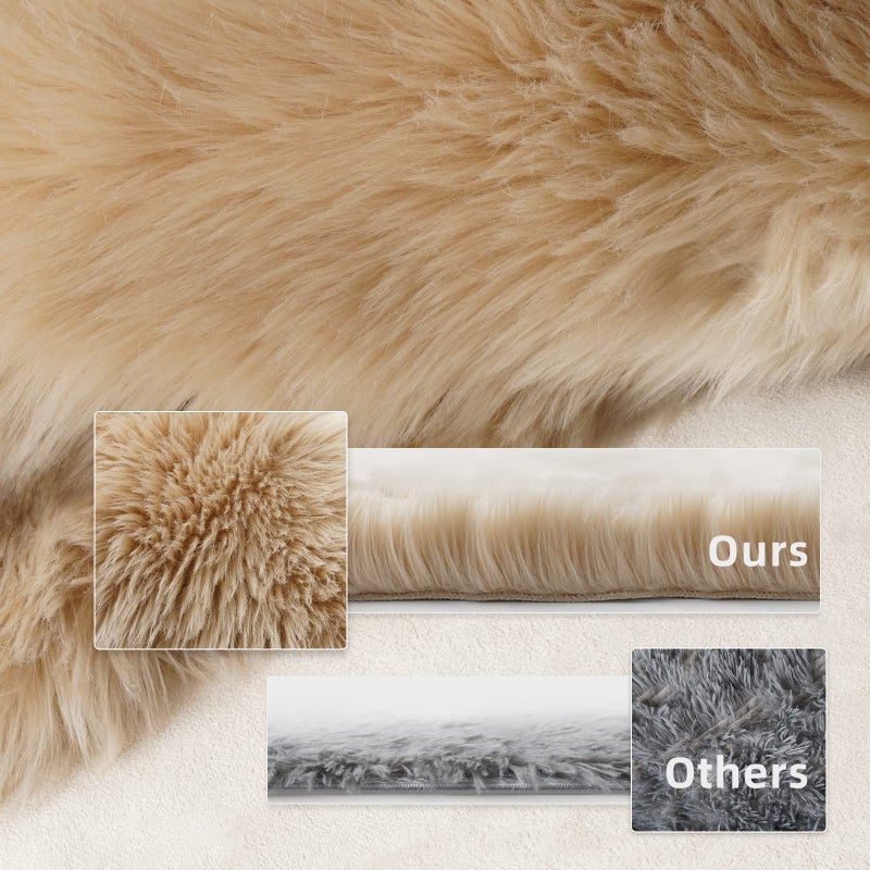 SERISSA Soft Faux Sheepskin Fur Area Rug Beige Fluffy Rug Plush Chair Cover Seat Pad Fuzzy Carpet Furry Beside Rugs for Bedroom Floor Sofa Living Room 2x4 Feet (Rectangular,Beige) - Image 3